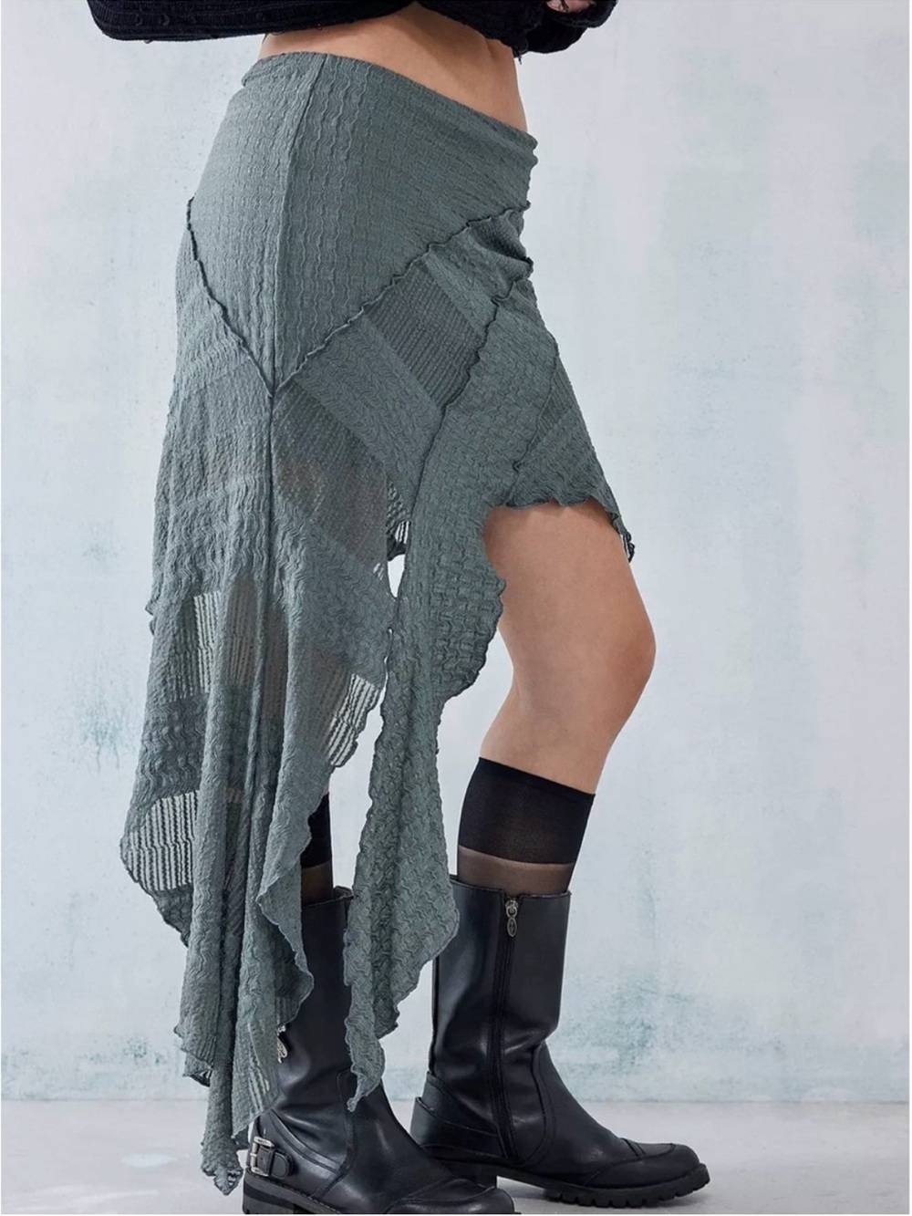 UO Asymmetrical Spliced Textured Mini Skirt